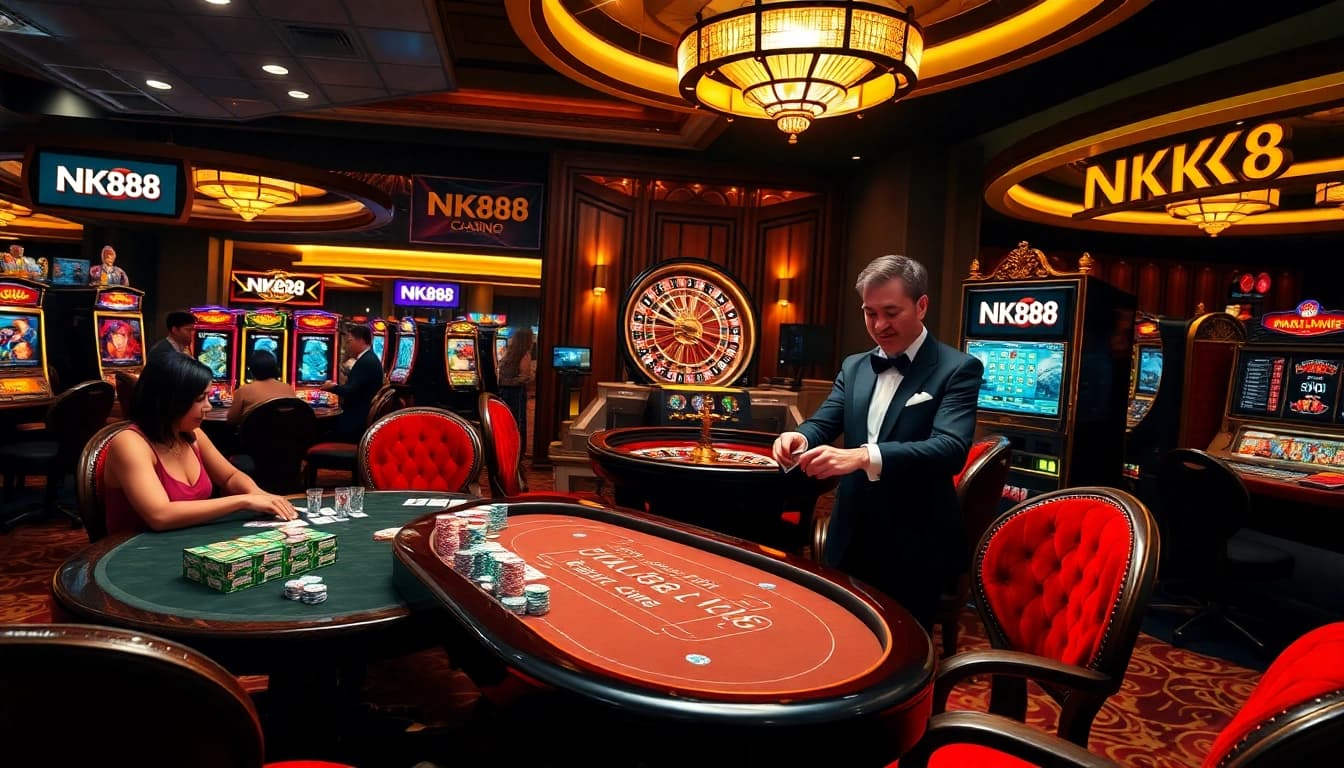 NK88 players enjoying vibrant casino tables with immersive gaming experiences.