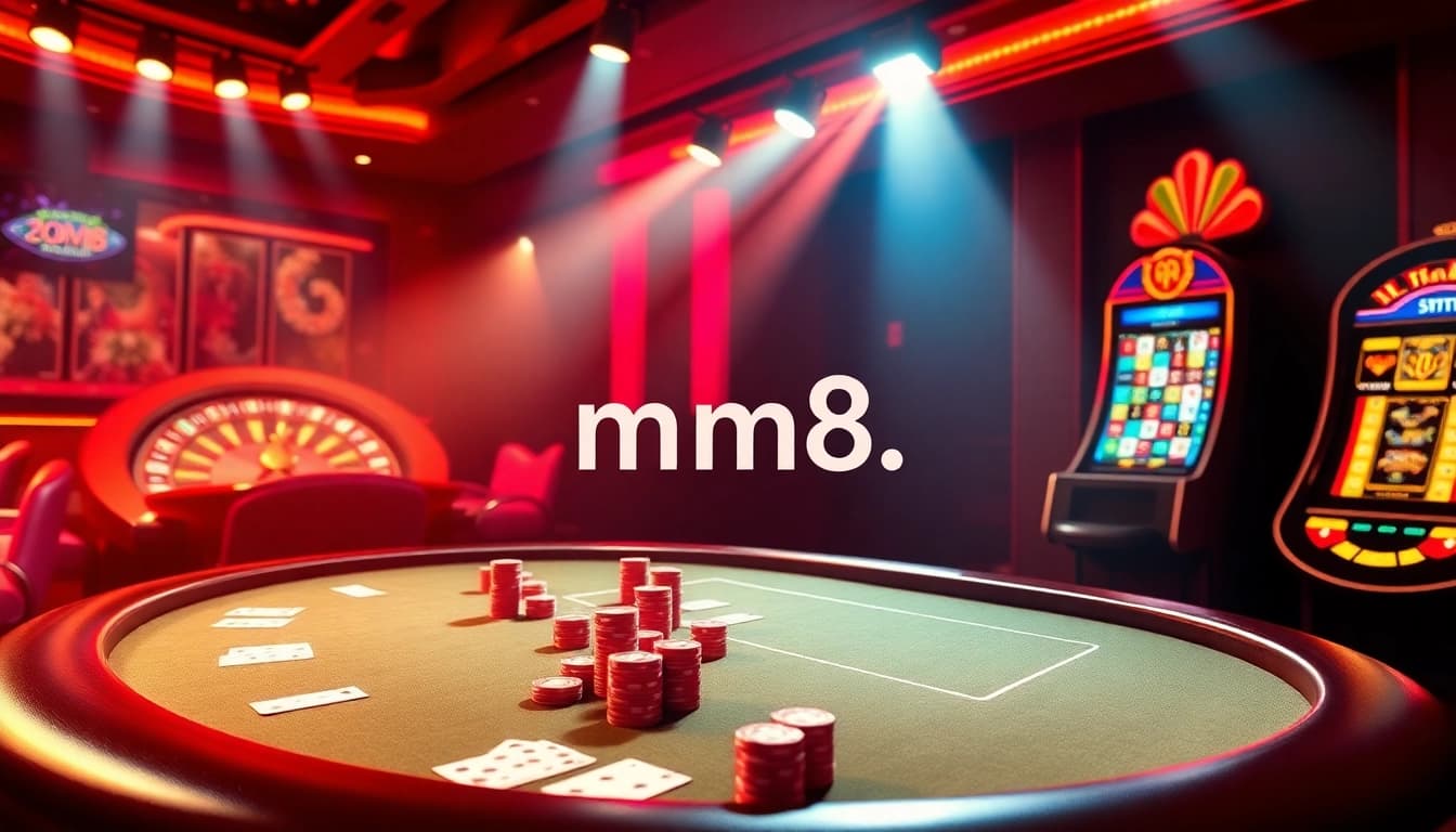 Experience thrilling gambling action at an mm8 casino poker table filled with chips and vibrant games.