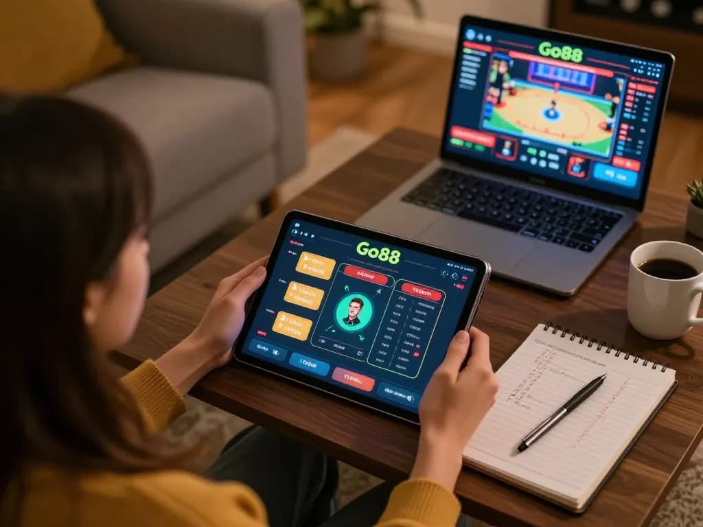 Player engaging with the Go88 app for online betting in a cozy environment