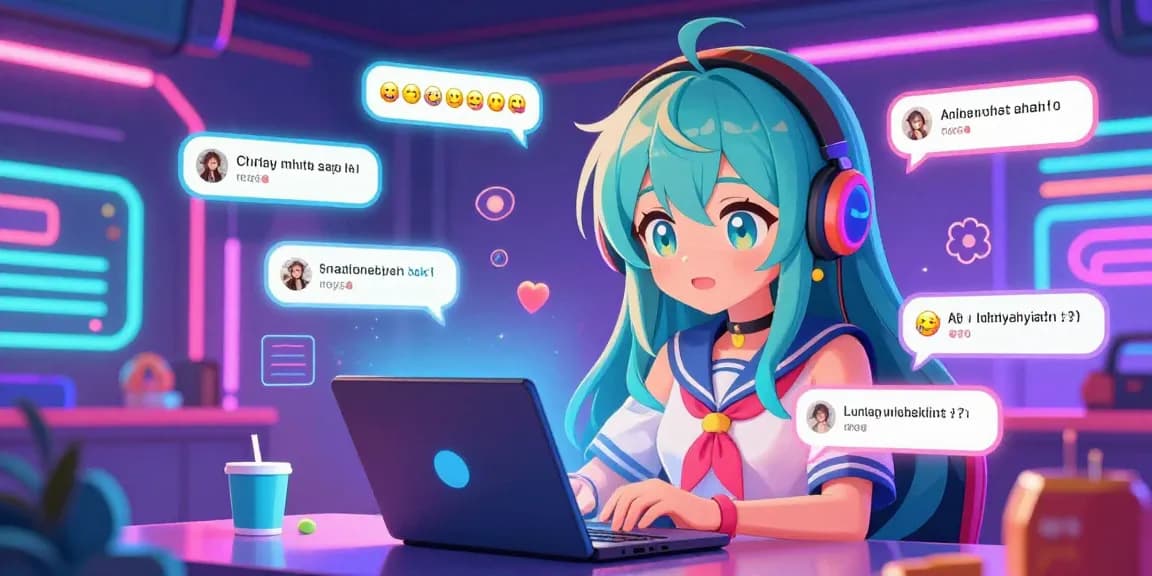 Engaging Hentai AI chat room with animated character interacting digitally, showcasing vibrant colors and playful user messages.