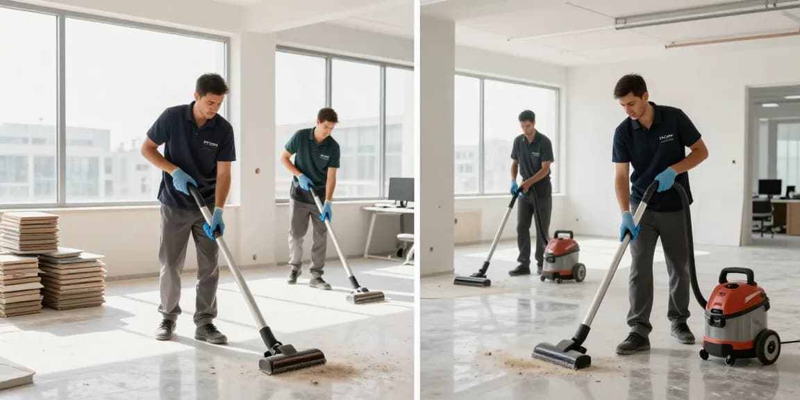Expert cleaning in newly built office showcasing bauendreinigung preis for pristine results.