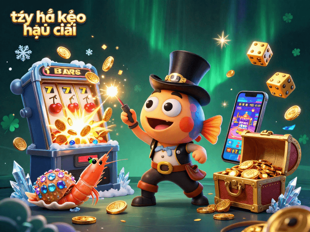 Engage with tỷ lệ kèo nhà cái as a 3D anglerfish attracts golden coins surrounded by casino elements.