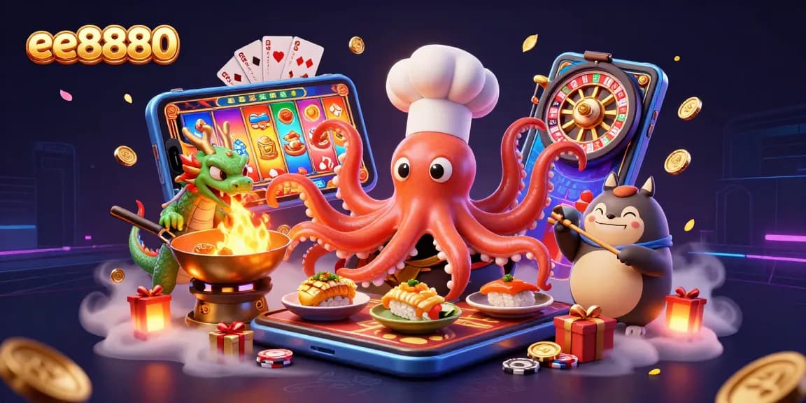 Spin the reels with ee8880’s vibrant casino illustration showcasing thrilling game elements and dynamic characters.