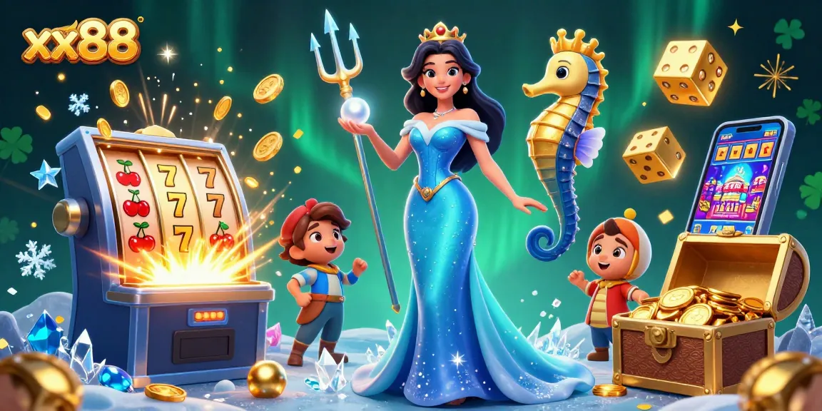 Experience thrilling gaming with xx88's vibrant online casino scene featuring captivating slot machines and treasure.