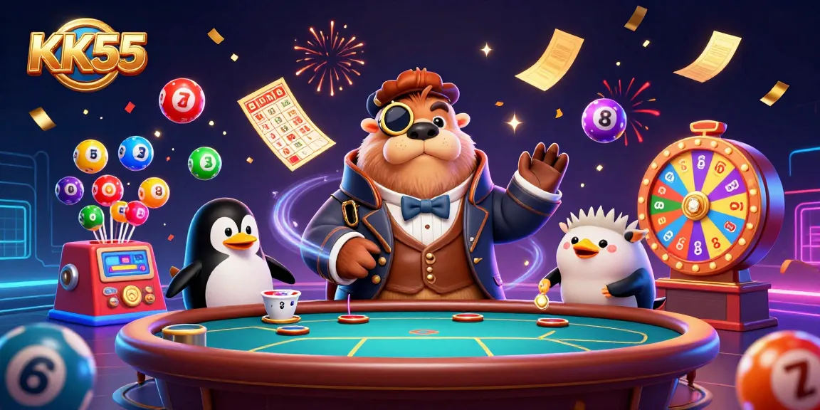 KK55 invites players to play at a vibrant underwater poker table featuring animated characters and casino elements.