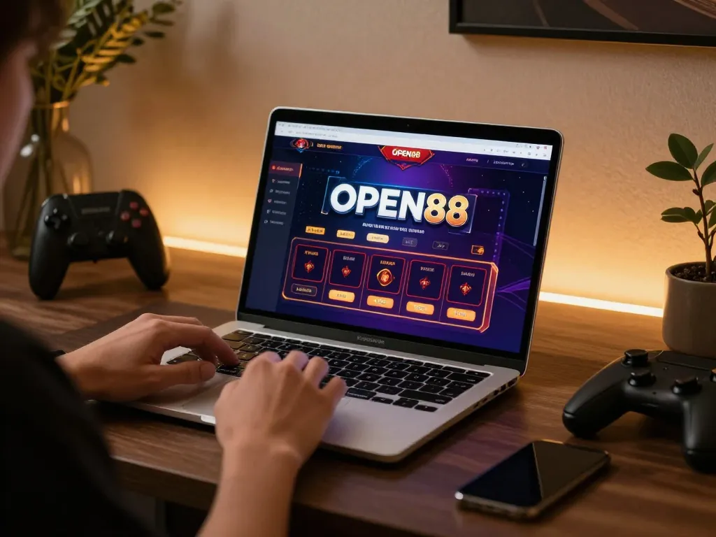 Engaging in online gaming at OPEN88 with a sleek interface and cozy atmosphere.