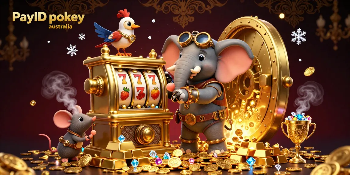 Experience fast action with PayID pokies australia featuring a steampunk elephant engineer operating a golden slot machine.