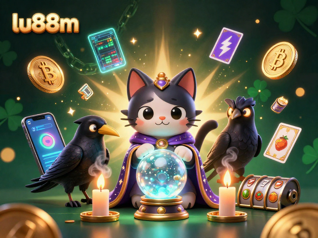 Feel the excitement at lu88m with a vibrant 3D illustration of mystical characters and crypto gambling elements.