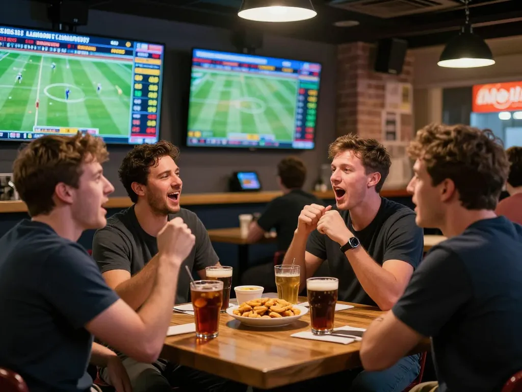 Exciting sports betting atmosphere at fabet, showing enthusiastic fans and live football matches.