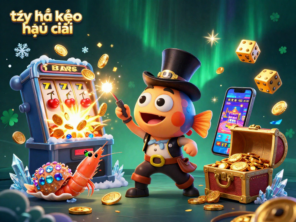 Engage with tỷ lệ kèo nhà cái as a 3D anglerfish attracts golden coins surrounded by casino elements.