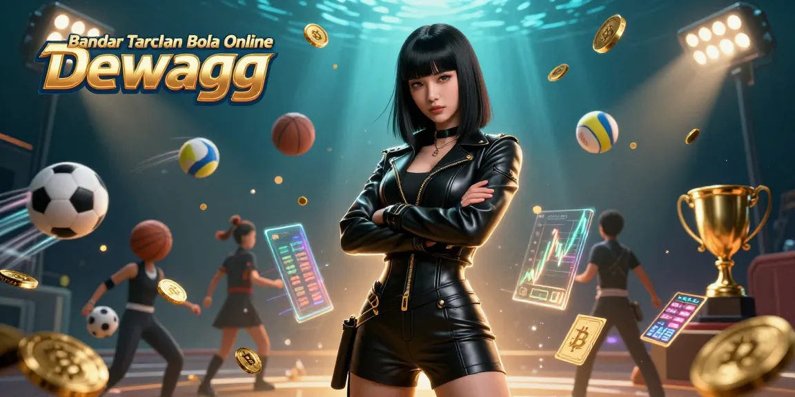 Engage in thrilling bets with Bandar Taruhan Bola Online Dewagg featuring dynamic sports elements and a stunning digital backdrop.