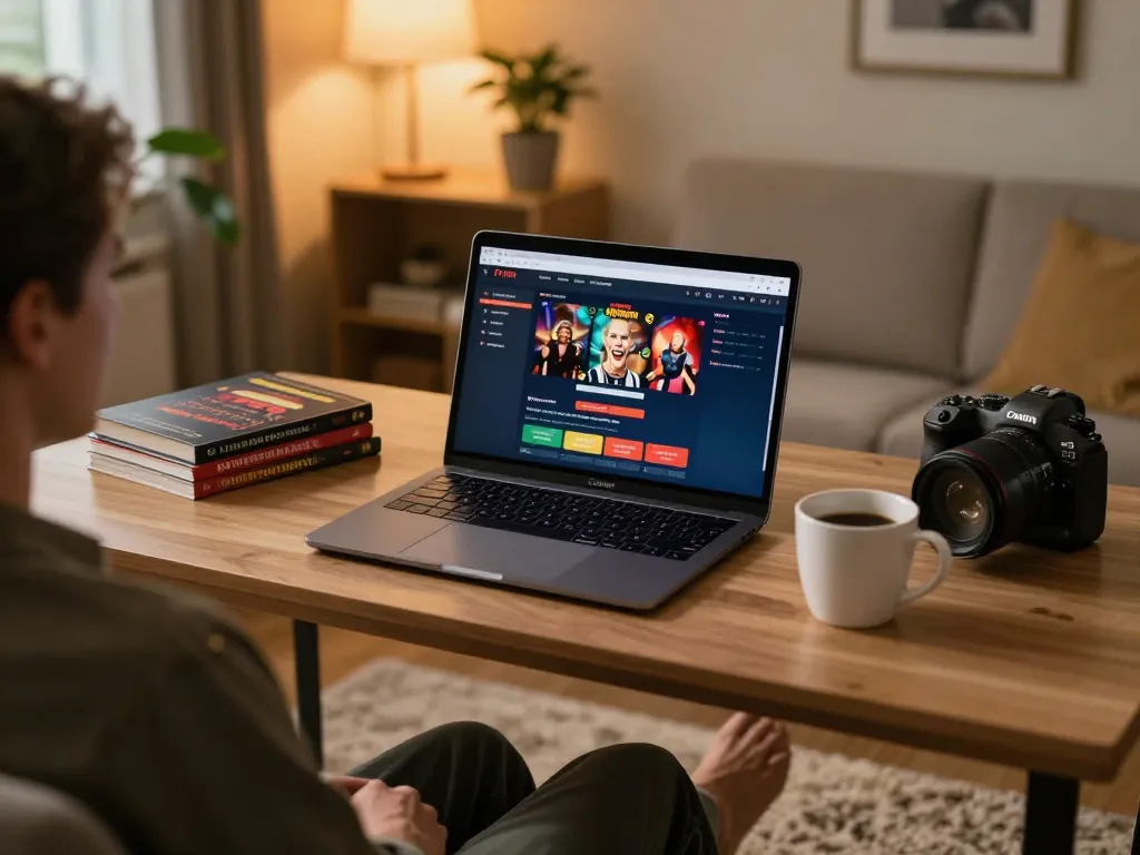 Player engaging with F168 online casino game on laptop in cozy home setting, illustrating responsible gaming practices