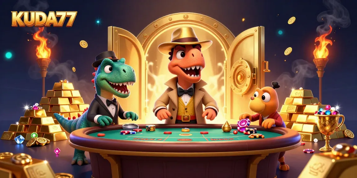 Menangkan hadiah dalam permainan KUDA77 dengan velociraptor yang bermain di meja blackjack.