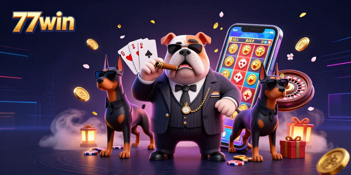 Experience winnings with the vibrant 77win casino scene, showcasing exciting gaming elements and characters.