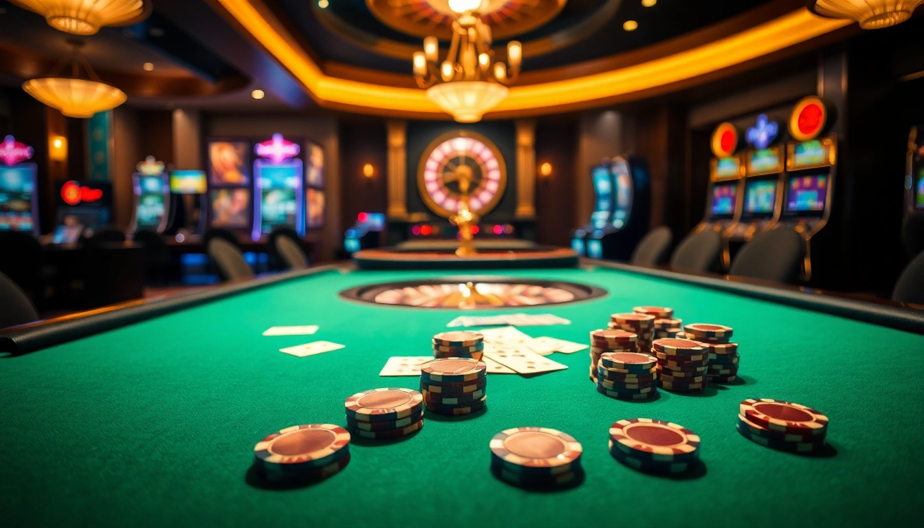 Experience the excitement of https://king88hz.vip/ with vibrant poker tables and spinning roulette wheels in a luxurious casino setting.