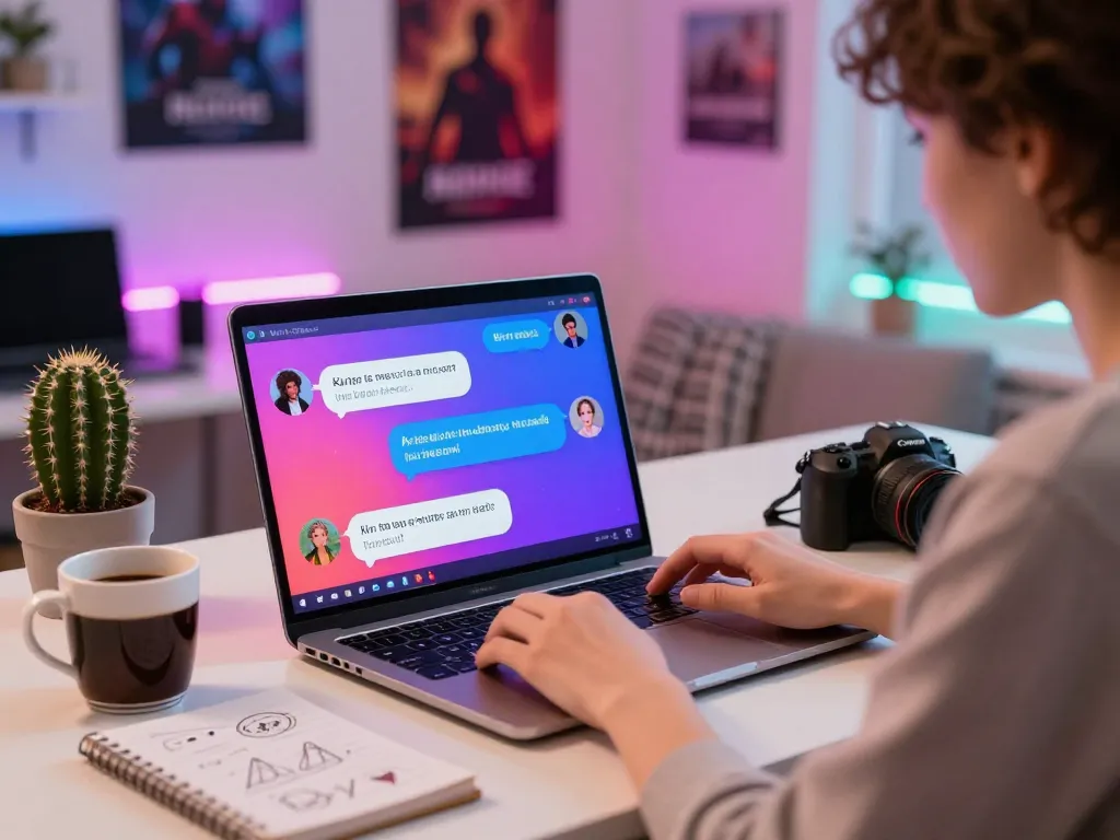Engaging scene of ai nsfw chat interactions on a laptop in a cozy home office.