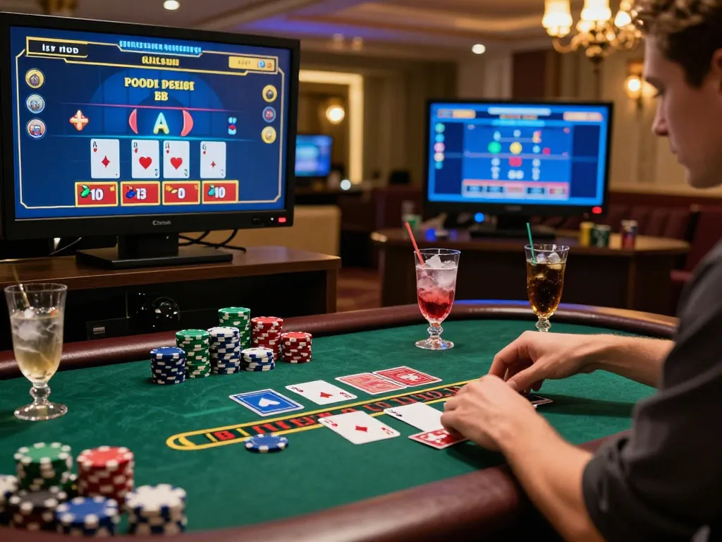 Nohu90 player engaging in a live dealer blackjack game with vibrant action and competitive atmosphere.