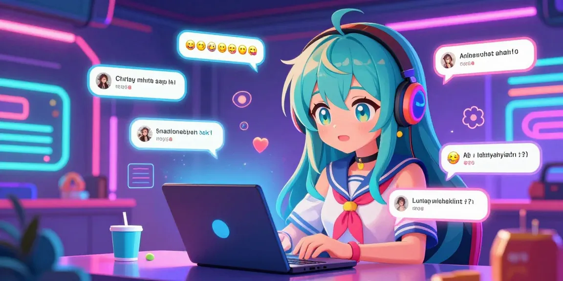 Engaging Hentai AI chat room with animated character interacting digitally, showcasing vibrant colors and playful user messages.