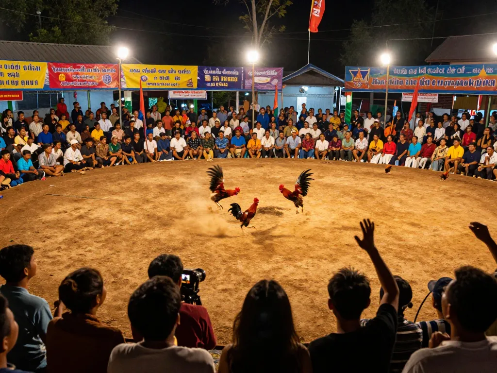 Engage in thrilling đá gà thomo action as roosters battle in a lively arena.