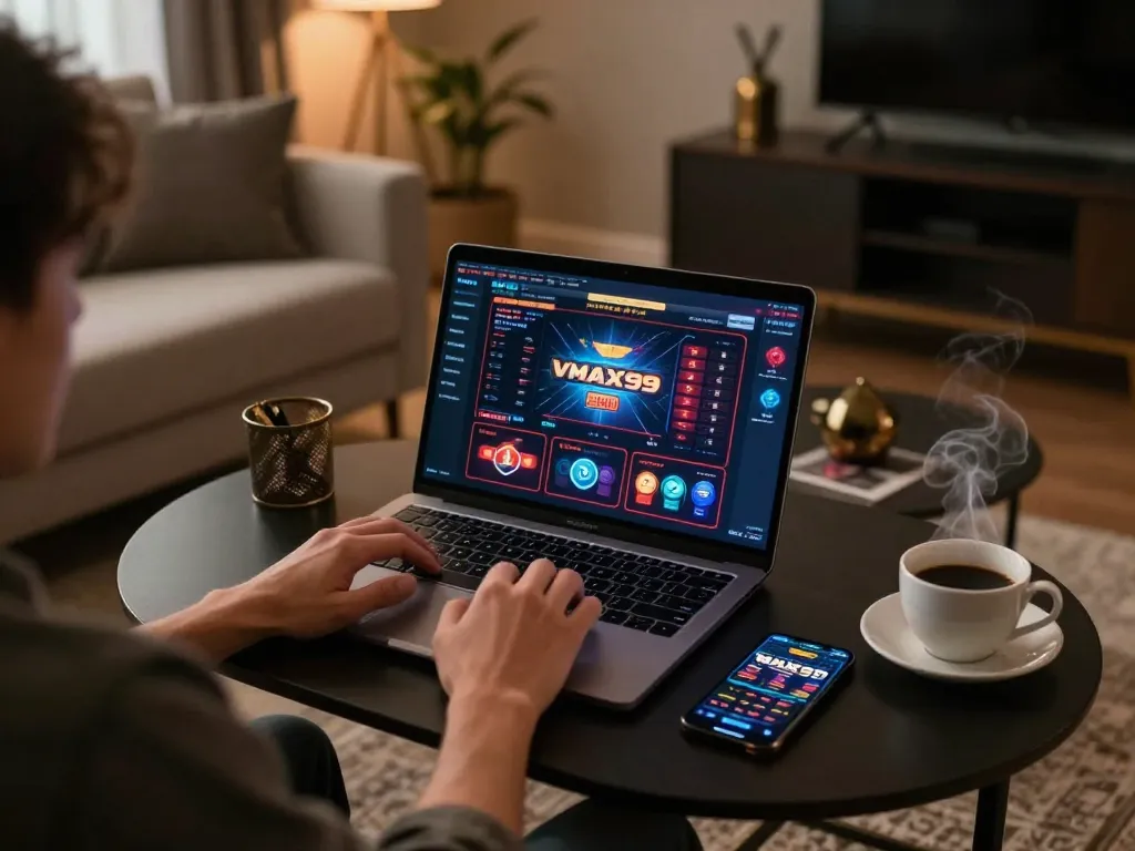 Enjoying gameplay at https://vmax99.vip/ with engaging online casino setup and cozy environment