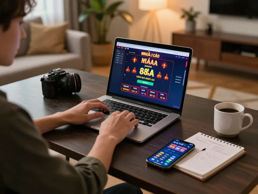 Engaged user exploring NHÀ CÁI 88AA on a laptop, highlighting responsible online gaming strategies.