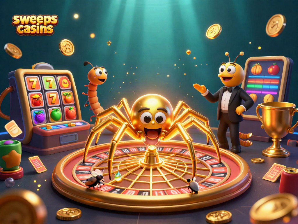 Experience thrills at sweeps coins casino with a golden spider and centipede croupier!