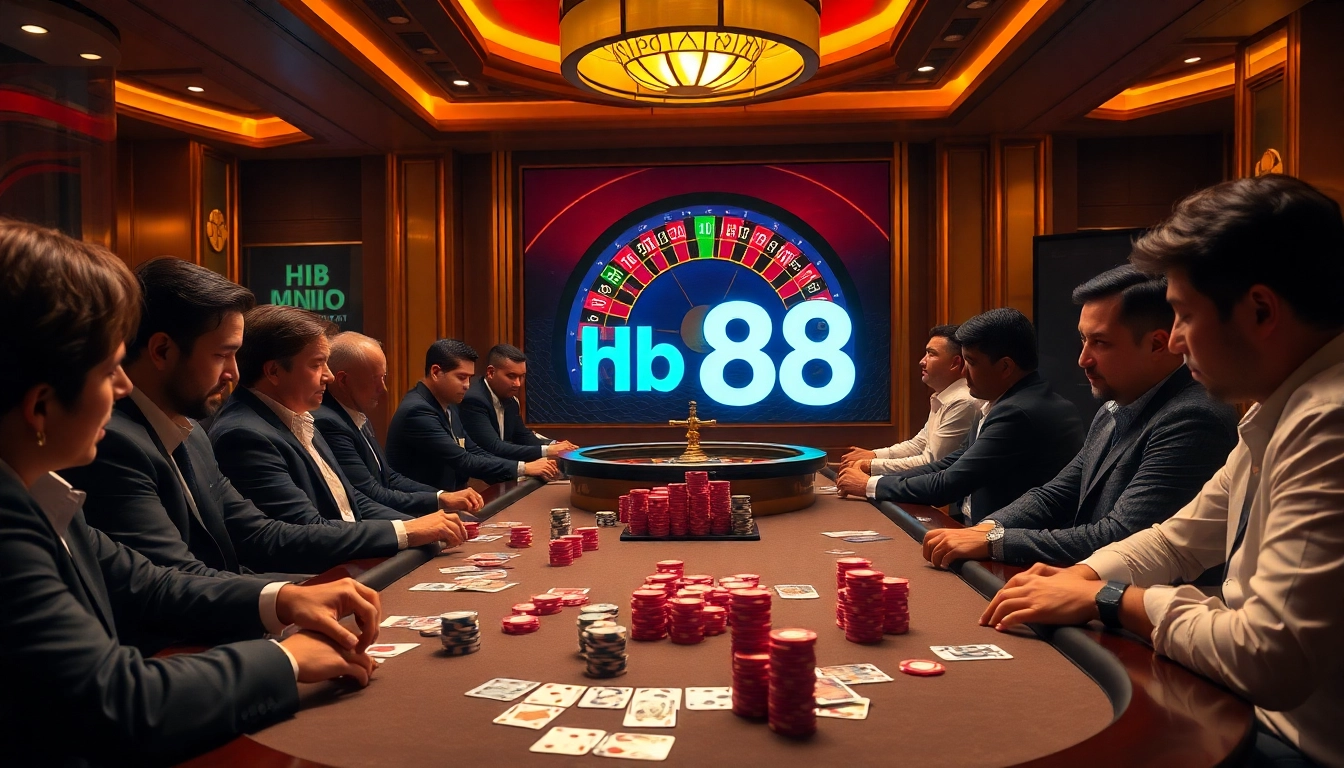Thrilling casino moment at a poker table with Hb 88 prominently displayed.