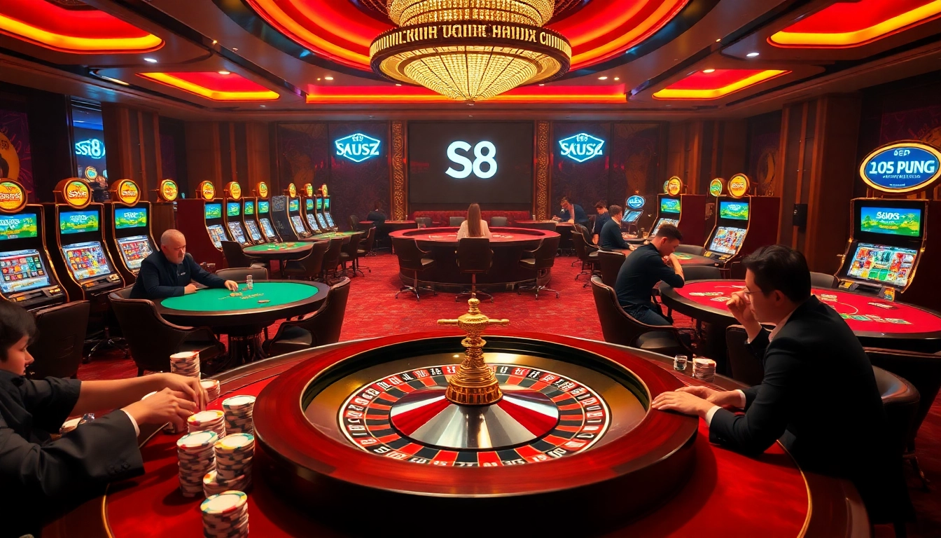Experience the thrill of gambling at Trang chủ S8 with vibrant casino tables and excited players.