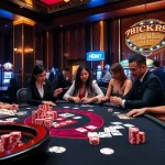 Players thrill at the HD BET gaming table in a luxurious casino setting, showcasing strategy and excitement.