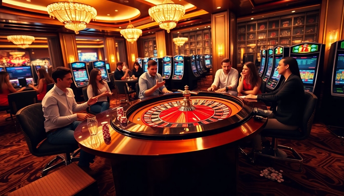 Players engaged at the roulette table in a luxurious casino environment at ok365t.fit.