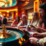 Gamblers engaging in high-stakes actions at a luxurious casino inspired by https://sv388.financial/ with roulette and poker elements.