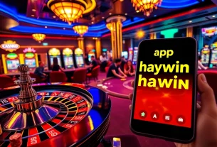 Gamble strategically with the app haywin on a vibrant casino floor surrounded by roulette and poker action.