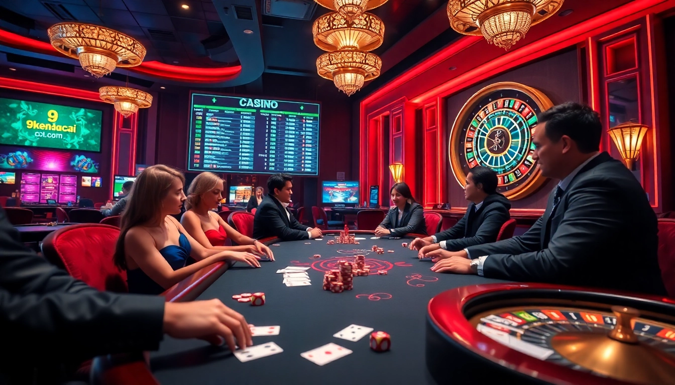 Exciting online gambling scene showcasing players and 9keonhacai.com betting odds.