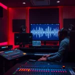 Enhance music quality through online mastering in a professional audio studio atmosphere.