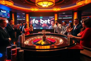 Experience the thrill of fe bet with players at a luxurious casino table and exciting gameplay.