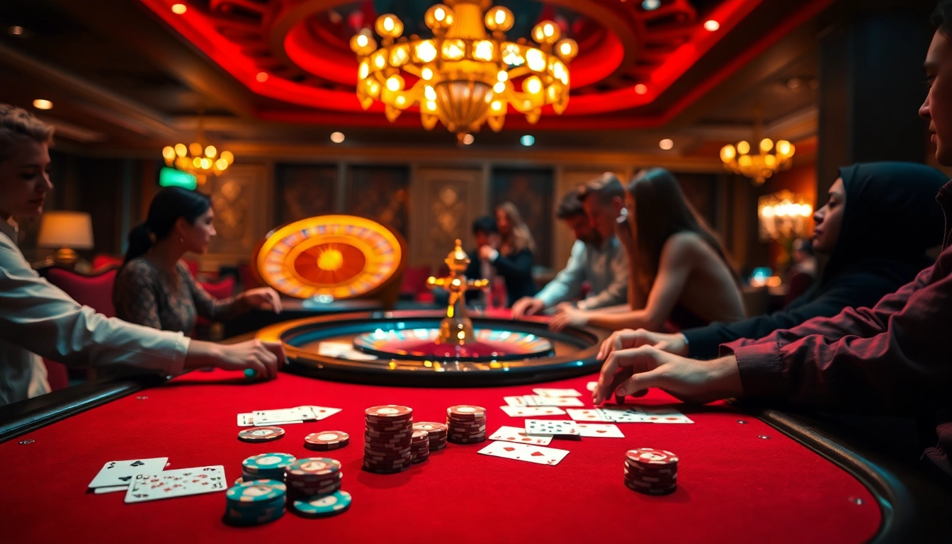 A captivating casino scene showcasing tha-bet pro poker gameplay with vibrant chips and cards on the table.