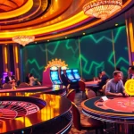 Experience thrilling crypto online casinos with vibrant gaming tables, slot machines, and players enjoying their favorite games.