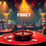 Participants enjoying a thrilling game at F8BET's luxurious casino tables, filled with excitement and poker chips.