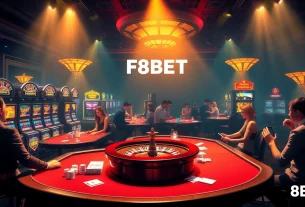 Participants enjoying a thrilling game at F8BET's luxurious casino tables, filled with excitement and poker chips.