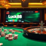 Visually engaging casino experience highlighting luck88 net with poker chips and betting tables.