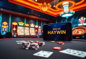 Experience thrilling gaming with ĐĂNG KÝ HAYWIN featuring casino tables, poker chips, and slots.