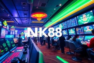 Engaging online gambling scene featuring Link NK88 app with digital games and vibrant colors.