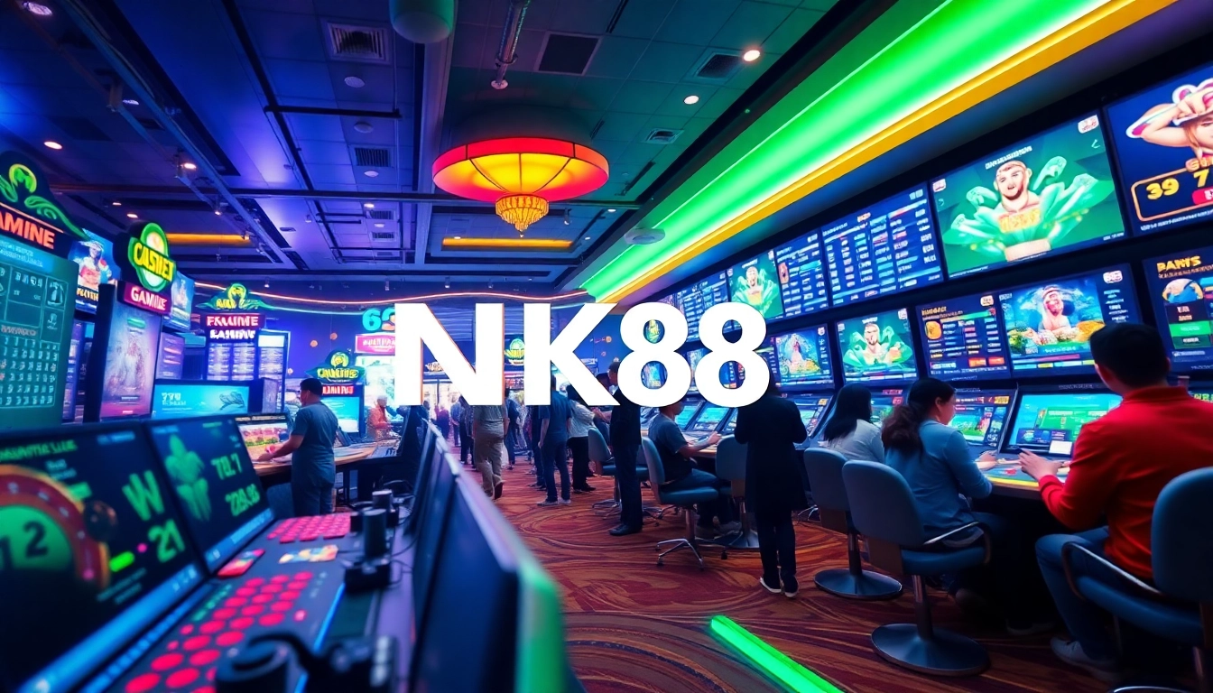 Engaging online gambling scene featuring Link NK88 app with digital games and vibrant colors.