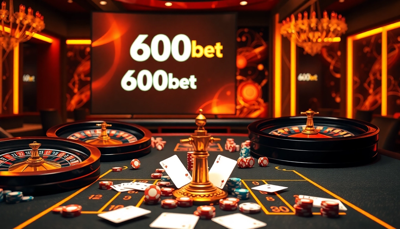 Experimenta una emocionante atmósfera de casino 600bet con ruletas vibrantes y fichas de póker.