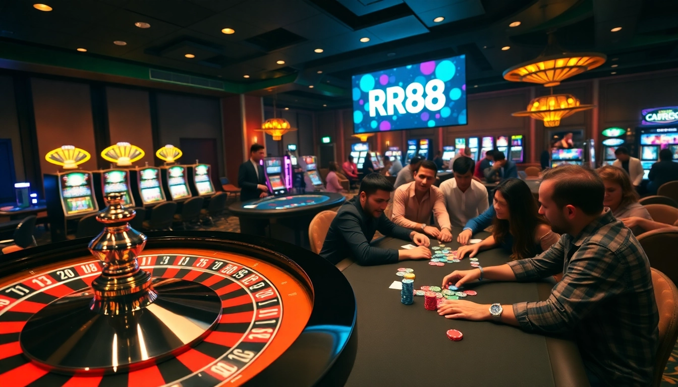 Experience thrilling casino action with RR88's vibrant roulette and poker gameplay.