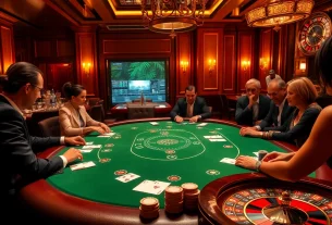 Engage in an exclusive poker game at a lavish casino featuring bem 90-themed decor.
