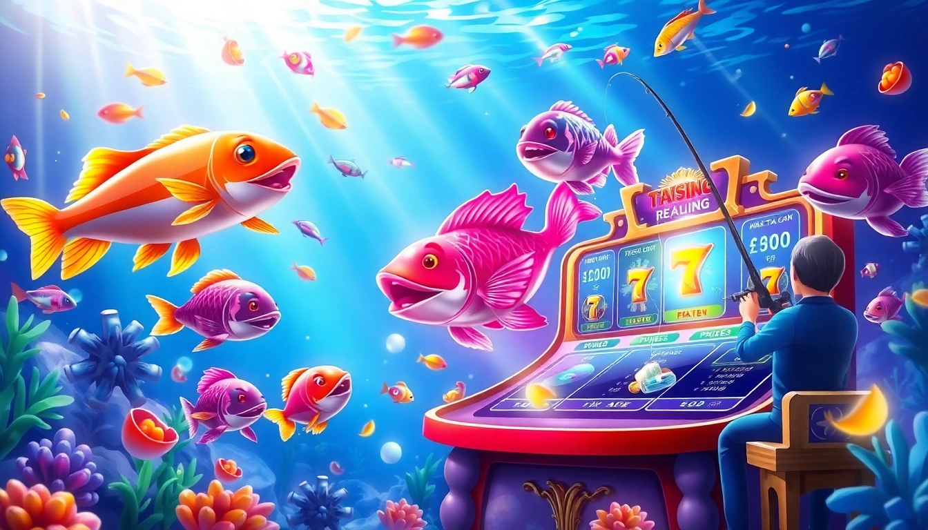 Bắn cá đổi thưởng gameplay scene showcasing colorful fish and interactive 3D casino features.