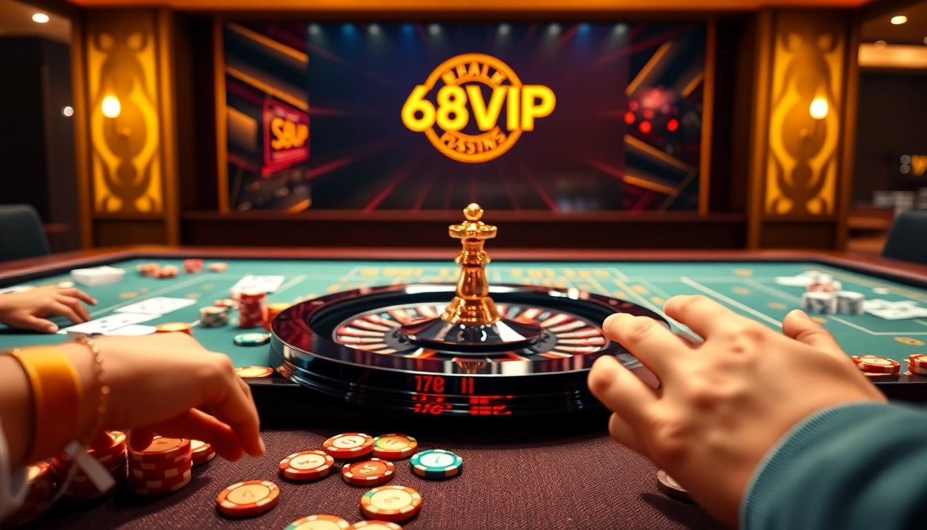 Experience the thrill of online gaming at 68VIP with vibrant casino tables and exciting betting actions.