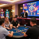 Engaged players enjoying SC88 casino games in a luxurious setting, vibrant atmosphere.