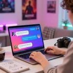 Engaging scene of ai nsfw chat interactions on a laptop in a cozy home office.